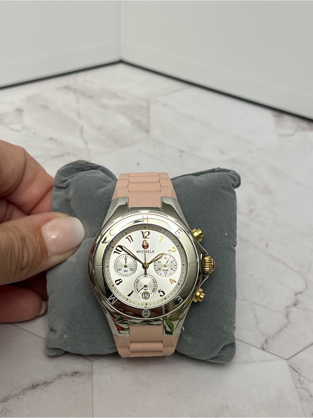 Michele Two-Tone Gold and Light Pink Chronograph Tahitian Watch - Picture 2 of 5